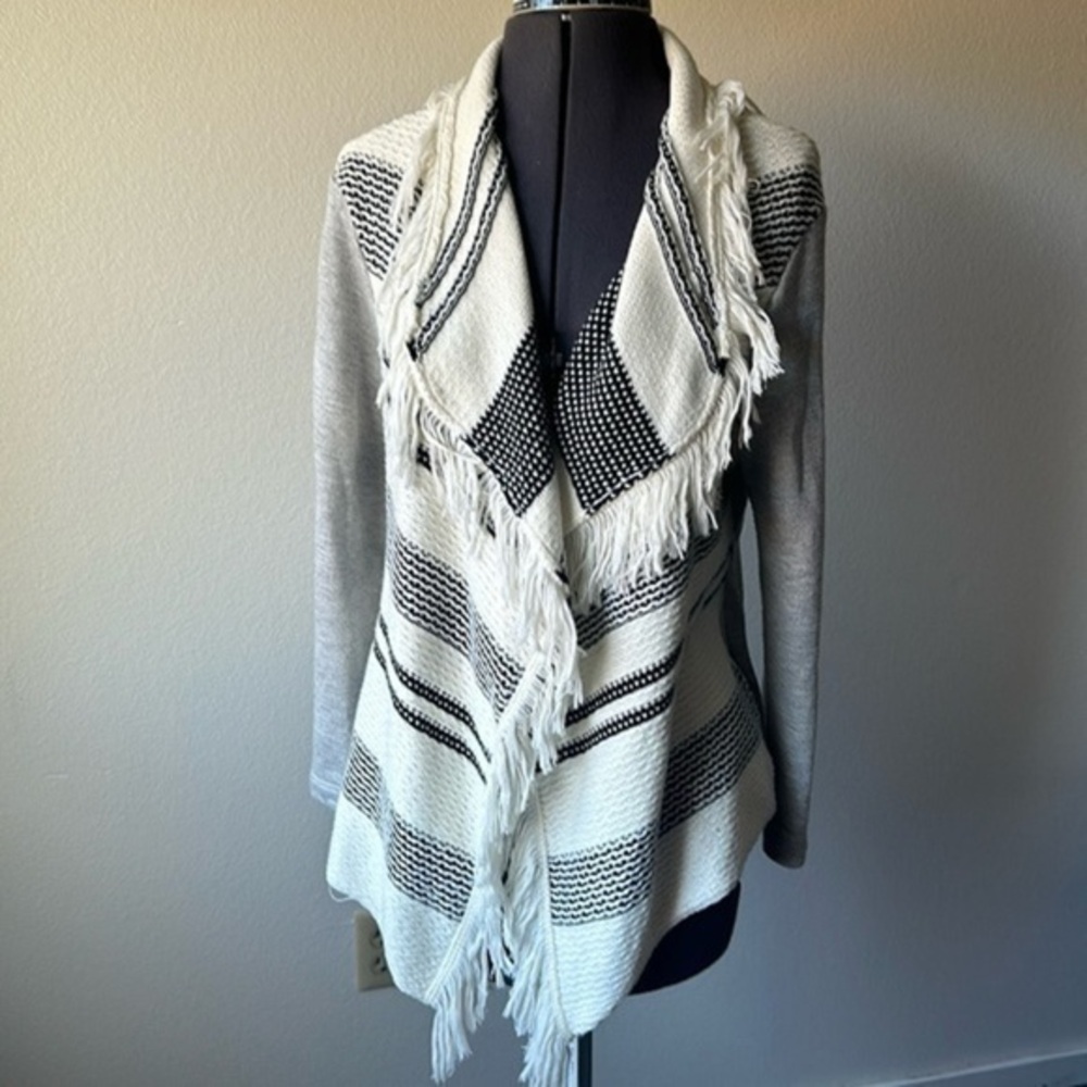 Anthropologie Dolan sweater cardigan small made in the USA striped ivory gray